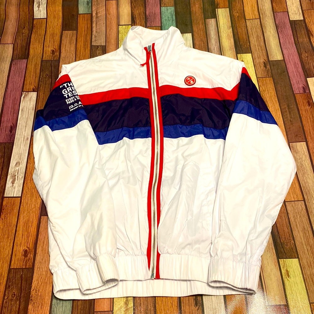 Flysupply Apparel WindBreaker Jacket, White,Blue,Red ColorBlock